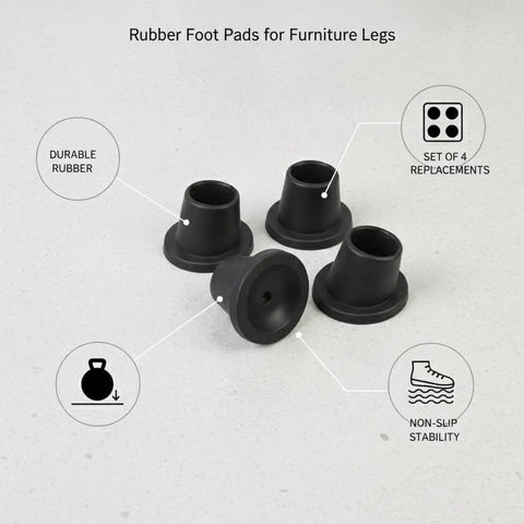 Press On Rubber Foot Pads For Furniture Legs Set Of 4 No Slip Replacement Tips shown on gray background