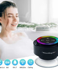 Shower Speaker Pro Upgraded IPX7 Waterproof Bluetooth Speaker With 8W Crystal Sound And Rich Bass next to a woman in a bathtub