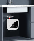 Solid Build Instant Electric Water Heater For Under Sink, 2.1 Gallon Compact Tankless Unit installed under kitchen sink.