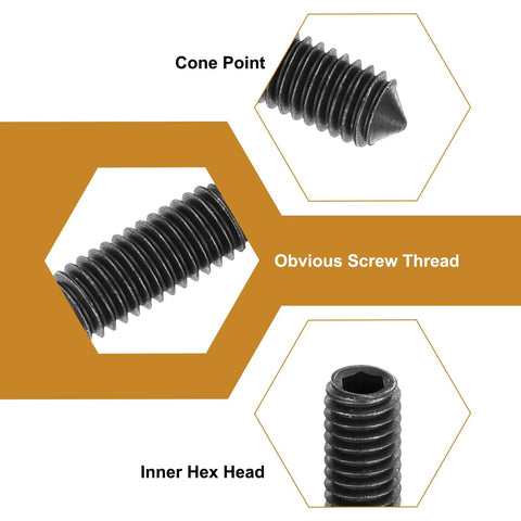 Twenty Piece M6x8mm Cone Point Hex Socket Grub Screws Set Black Finish Brass Construction detailing features