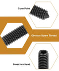 Set Of 20 M6x20mm Carbon Steel Cone Point Hex Socket Grub Screws Allen Head Black Finish For Machinery Home Repairs And Fixtures