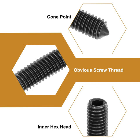 Set Of 20 M6x20mm Carbon Steel Cone Point Hex Socket Grub Screws Allen Head Black Finish For Machinery Home Repairs And Fixtures