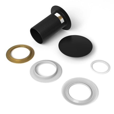 Heavy Duty Pop Up Drain For Freestanding Tub Featuring A Slick Matte Black Finish Crafted From Solid Brass With Smooth Gears.