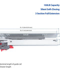 Premium Hidden Undermount Drawer Slides With Whisper Quiet Soft Close Hydraulics Full Extension 15 Inch Pair, detailed view showing dimensions.