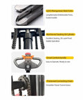 Battery Powered Electric Pallet Stacker Truck With Walk Behind Hydraulic Lift showing Q355 manganese steel forks and smart control handle.