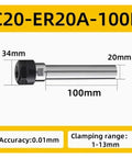 Heavy Duty ER Extension Rod For CNC Milling And Lathe Jobs With Low Runout Design For C10 C12 C16 C20 Collet Chucks showing dimensions and features.