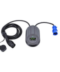 No Sweat Plug And Play Level 2 EV Charger 7kW 32A Wall Mount digital screen and charging cable with weatherproof shield.
