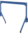 Built Tough As Nails Welded Steel Fixed Gantry Crane With Swivel Nylon Casters And 15 Foot Working Height Including 4000 Pound Capacity In Heavy Duty Blue Finish.