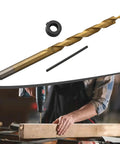 Top Tier HSS Step Drill Bit With Round Shank For Pocket Hole Jigs Golden 175mm Woodworking Punching Tool Kit, 9.5mm guide ring