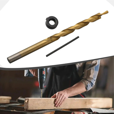 Top Tier HSS Step Drill Bit With Round Shank For Pocket Hole Jigs Golden 175mm Woodworking Punching Tool Kit, 9.5mm guide ring