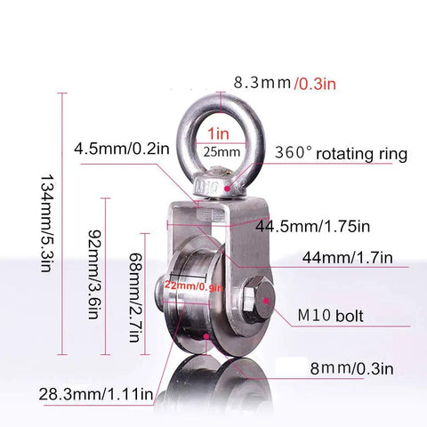 Two Pack Heavy Duty H Groove Caster Wheels Built Like A Tank Featuring 304 Stainless Steel Directional Rollers And Dead Quiet 360 Spin Smooth Glide For Sliding Doors And Wire Rope Tracks. Heavy duty pulley with 360 degree rotating ring.