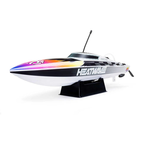 Recoil 2 18 Inch Brushless Heatwave RC Boat Ready to Roll with Spektrum Smart LiPo Battery and Charger Included in white background