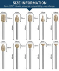 Rotary Tool Diamond Burr Bit Set, 20Pcs Diamond Coated Grinding Bits With 1/8 Inch Shank size chart showing dimensions and shapes