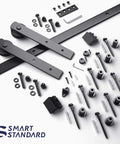 10Ft Barn Door Hardware Kit For 60 Inch Wide Doors With I Shape Hangers, includes screws, bolts, heavy duty carbon steel track