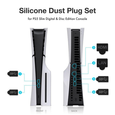 Cooling And Dust Protection Upgrade Kit For PS5 Pro And PS5 Slim With M2 SSD Heatsink Cover Four Fan Dust Filters Port Plugs Brush And Small Tools, silicone dust plug set for PS5 Slim front and back ports