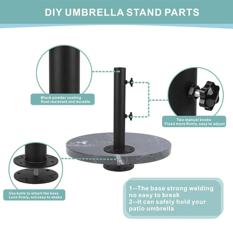 Diagram showing parts of Fits 0.75 To 1.5 Inch Diameter Umbrella Poles Universal Clamp Mount Table Bracket Granite Umbrella Stand Tube