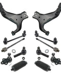 Front Steering and Suspension Repair Kit for Nissan Pathfinder 96 to 04 including control arms, ball joints, tie rods, and more.