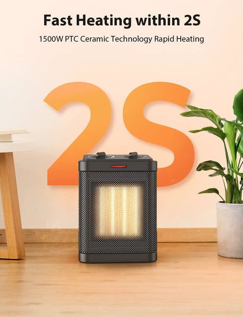 1500W Small Space Heater For Indoor Use With PTC Ceramic Heating Thermostat Three Modes Quiet Safe Heat On Floor
