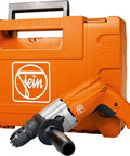 Heavy Duty Workhorse Two Speed Corded Drill With 500 Watt Motor next to orange carrying case, suitable for contractors and DIY.