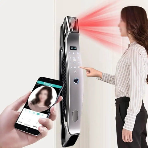 Drop Your Clunky Keys For This Rock Solid Fingerprint Door Lock With App Remote Override Password Entry IC Card Backup Electronic Digital Security For Your Everyday Home, user scanning fingerprint.