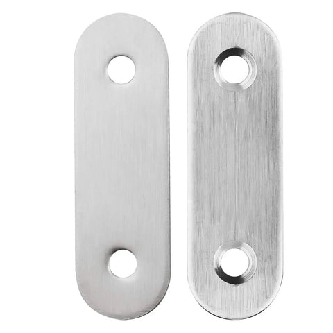 Top Shelf Stainless Steel Flat Corner Brace Plates Pack Of 50 For Quick Furniture Repair And Wood Joint Reinforcement Easy Diy Fix Brackets That Make Bed Frame Fixes A Breeze, two flat steel plates with holes.