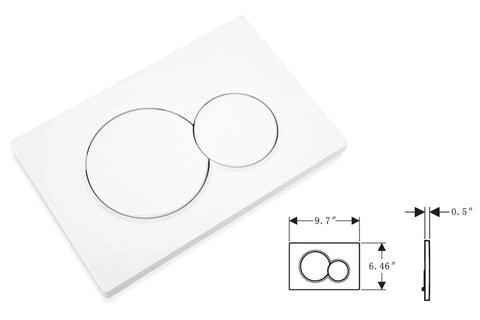 Dual Flush Actuator Plate For Concealed Cisterns Alpine White Wall Mount Toilet Flush Plate Easy Install With Dual Buttons For UP300 UP320 UP720 Series, with dimensions.