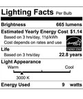 Lighting facts label for Bright White LED BR30 Dimmable Flood Bulb With Adjustable Color Temperature 2700K To 6500K, 9W, 655 Lumens, 6 Pack.