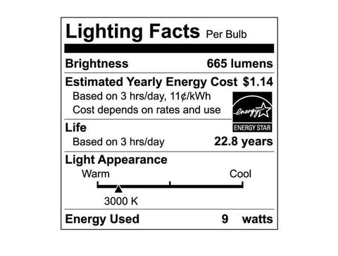 Lighting facts label for Bright White LED BR30 Dimmable Flood Bulb With Adjustable Color Temperature 2700K To 6500K, 9W, 655 Lumens, 6 Pack.