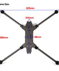 Top view of Carbon Foldable Drone Frame Kit With 17 Inch Wheelbase 790mm, showing frame dimensions and structure.