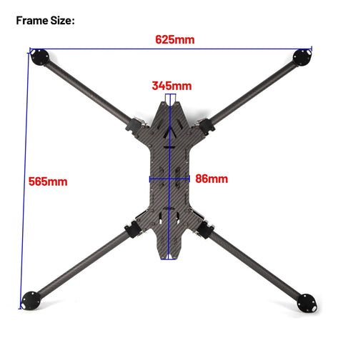 Top view of Carbon Foldable Drone Frame Kit With 17 Inch Wheelbase 790mm, showing frame dimensions and structure.