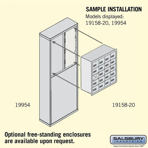 Sample installation diagram of Built Tough Cell Phone Storage Locker With Recessed Wall Mount And Dead Simple Combo Locks In Classic Bronze Finish.