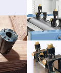 Magnetic Two Piece Planer Setting Gauge And Cutter Calibrator on various planers and jointers with cutterheads visible.