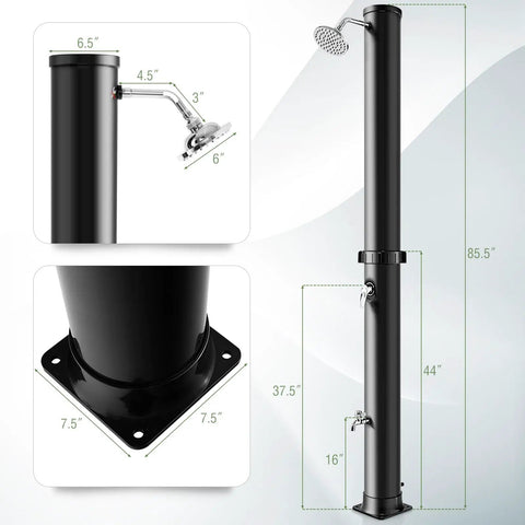 Solar Heated Outdoor Shower With 10 Gallon Tank 360 Degree Rotating Shower Head Foot Tap Freestanding 7.2 Ft Kit