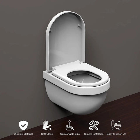 D Shape Toilet Seat With Soft Close Quick Release For Easy Clean Design Adjustable Length Fits Standard Toilets Non Slip White