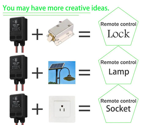 Wireless Relay Switch Remote For 12V 24V 48V 72V Systems No Fuss Setup, 30A Waterproof IP65 controlling lock, lamp, socket