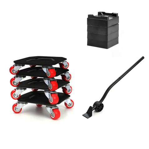 360 Degree Rotating Heavy Duty Furniture Mover Dolly With Auxiliary Lifter For Sofas Beds Washing Machines And More Easy Glide Wheel System Built To Move Big Stuff Through Narrow Hallways Stairs And Tight Spaces During Home Or Warehouse Moves, black dolly set with red casters and lifter