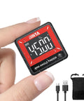 Slick Pocket Sized Digital Angle Finder With Strong Magnet IP54 Waterproof Dustproof Dead On Precision Layout Gauge For Carpentry And DIY No Sweat Compact Measuring Tool You Will Love in hand, displaying digital angle measurements.