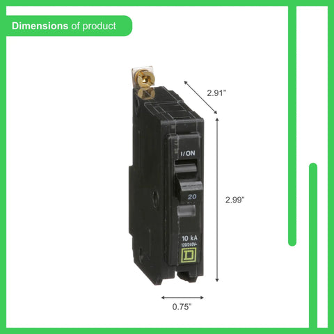 QOB120CP Circuit Breaker Black Bolt On VisiTrip Indicator dimensions of 2.91" x 2.99" x 0.75" NEC 2020 compliant