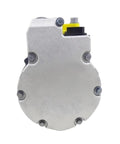 Premium Heavy Duty Electric AC Compressor For BMW i3 i8 X5 F15 12 Volt, silver steel case, back view with mounting bolts.