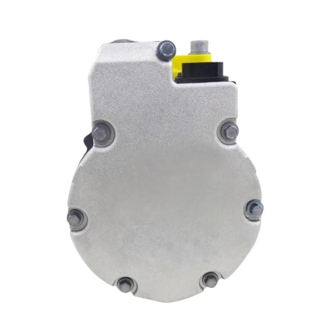 Premium Heavy Duty Electric AC Compressor For BMW i3 i8 X5 F15 12 Volt, silver steel case, back view with mounting bolts.
