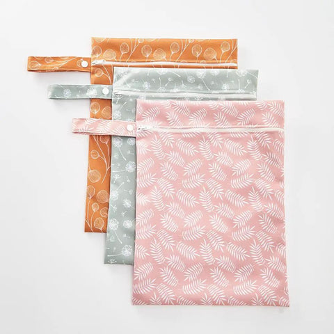 Three Piece Waterproof Wet Bag Storage Set For Baby And Travel Reusable Diaper and Swim Bags in floral designs
