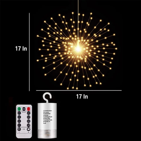 Dope 200 LED Hanging Sphere Lights Battery Operated Starburst Fairy Lights with copper wire and remote control.