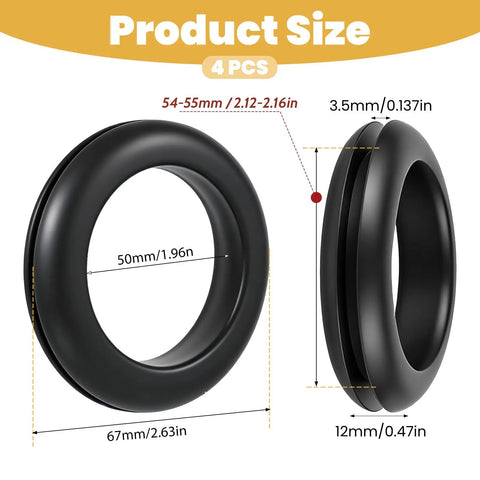 2 Inch Rubber Grommet Kit, 4 Pack Large Wire Hole Plugs For Electrical Boxes And Cables, side view with measurements