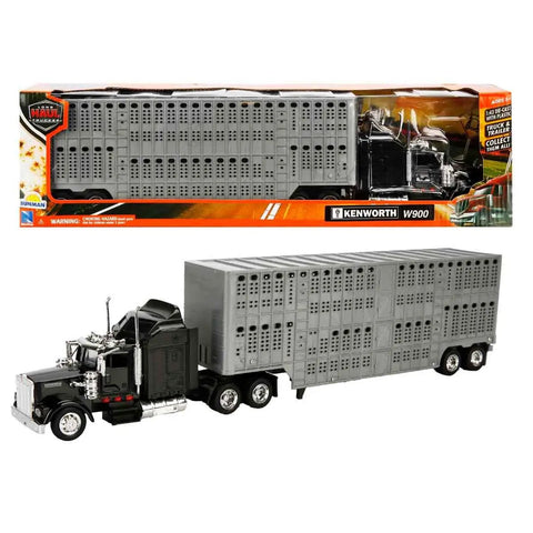 Kenworth W900 1 43 Diecast Pot Belly Livestock Trailer Long Hauler Rig With Chrome Detailing Realistic Farm Hauler Model Box