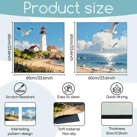 Coastal Beach Vibe Washer And Dryer Dust Covers 2 Pack 23.6x23.6 Inch Top Protector Pads with lighthouse and seagull design.