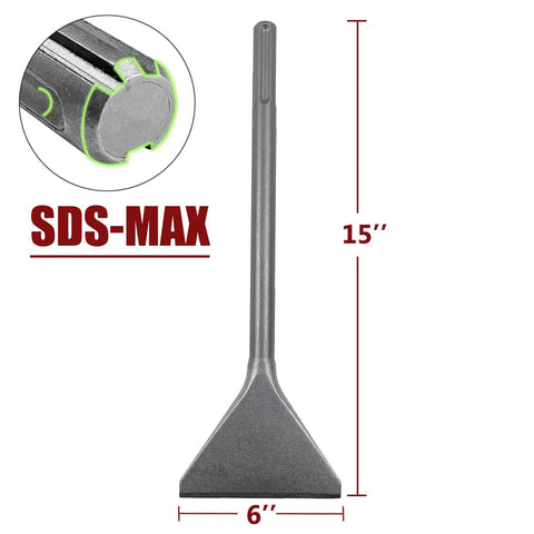 15 Inch Long SDS Max Tile Removal Chisel With 6 Inch Wide Shank Beefy 40Cr Steel Jackhammer Bit Built For Demolition