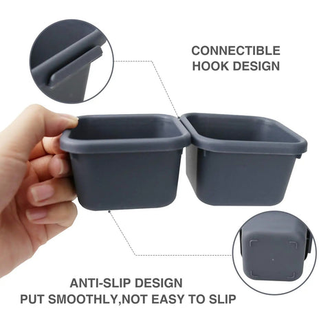 42 Pack Tool Box Organizer With Interlocking Tray Dividers For Drawer, grey, close-up of connectible hook and anti-slip design.