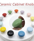 Display of various ceramic cabinet knobs highlighting 10 Pack Green Ceramic Cabinet Knobs 32mm Round Drawer Pulls With Screws.