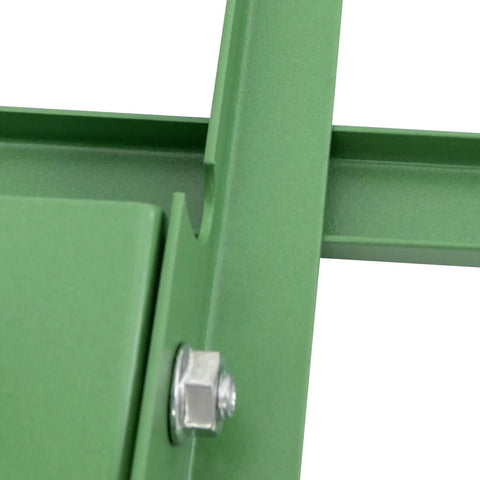 Close-up of Heavy Duty Lawn Leveling Rake With 180 Degree Adjustable Head And 5.74 Feet Long Handle showcasing green steel bolt detail