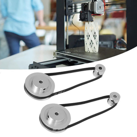 Badass Aluminum Timing Pulley Set And Grippy Rubber Belt For 3D Printers with 20 and 60 tooth pulleys, featuring 8mm bore.